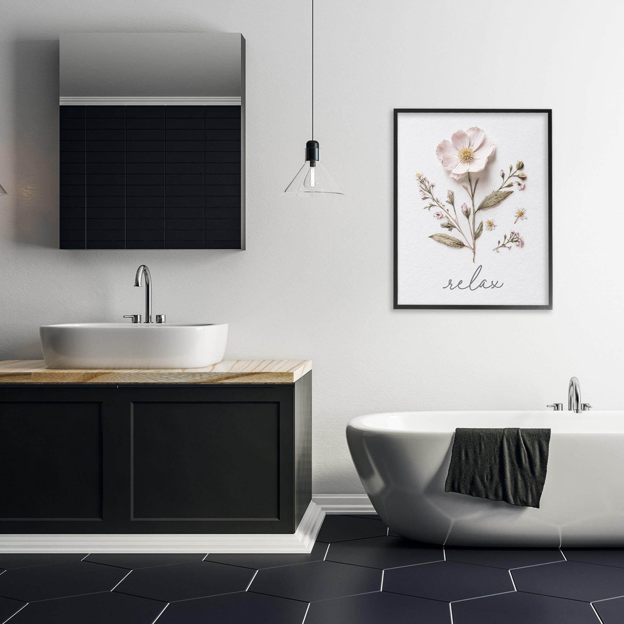 Pressed Flowers Relax Black Framed Giclee Art, design by Lettered and Lined