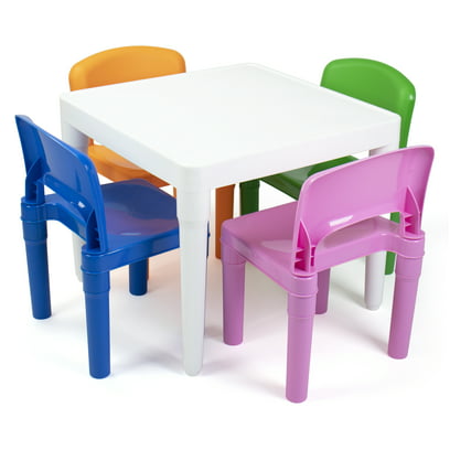 Humble Crew Lightweight Kids Multi Colored Plastic Dry Erase Table and 4 Chair Set