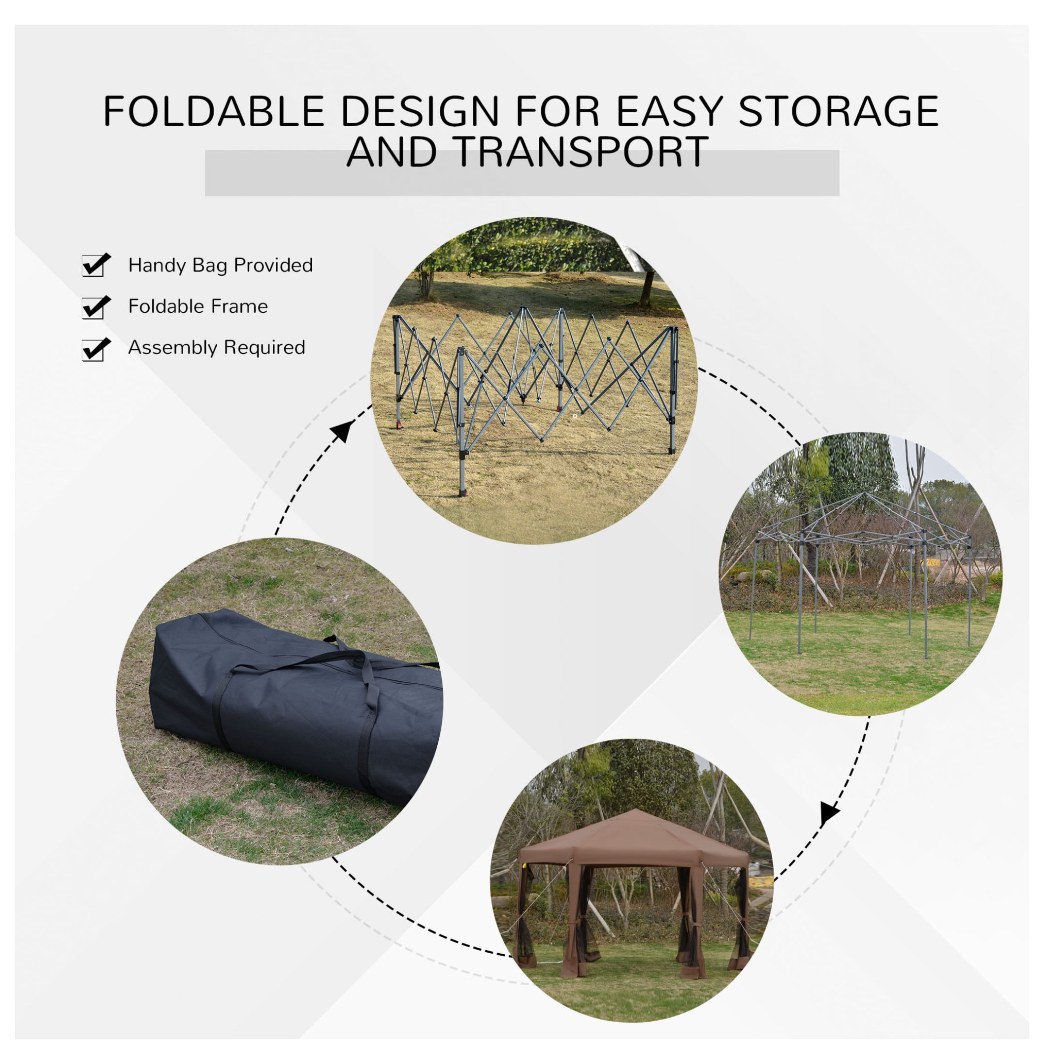 Outsunny 13' x 11' Hexagonal Pop Up Gazebo, Heavy Duty Outdoor Canopy Tent with 6 Mesh Sidewall Netting, 3-Level Adjustable Height and Strong Steel Frame, Brown
