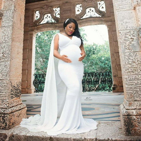 EGNMCR Women Pregnants Photography Props Sleeveless Mop The Floor Solid Dress Pregnant Women Dress