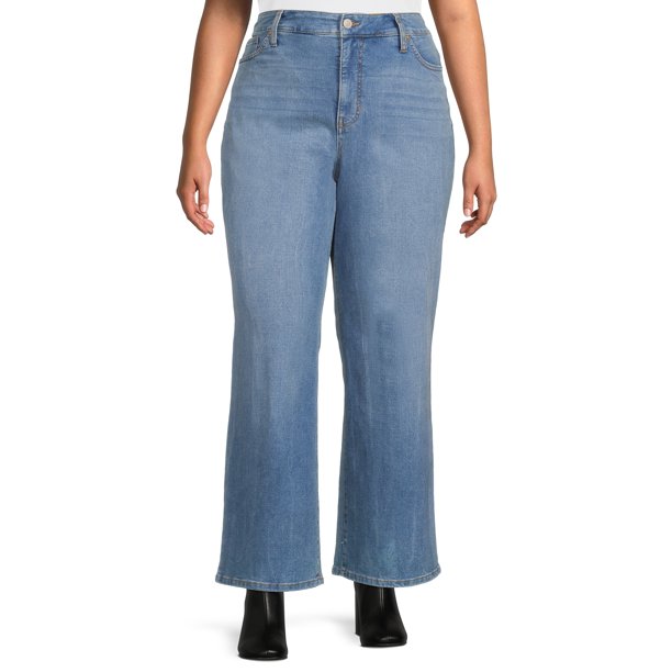 Terra & Sky Women's Plus Size High Rise Wide Leg Jeans - Walmart.com