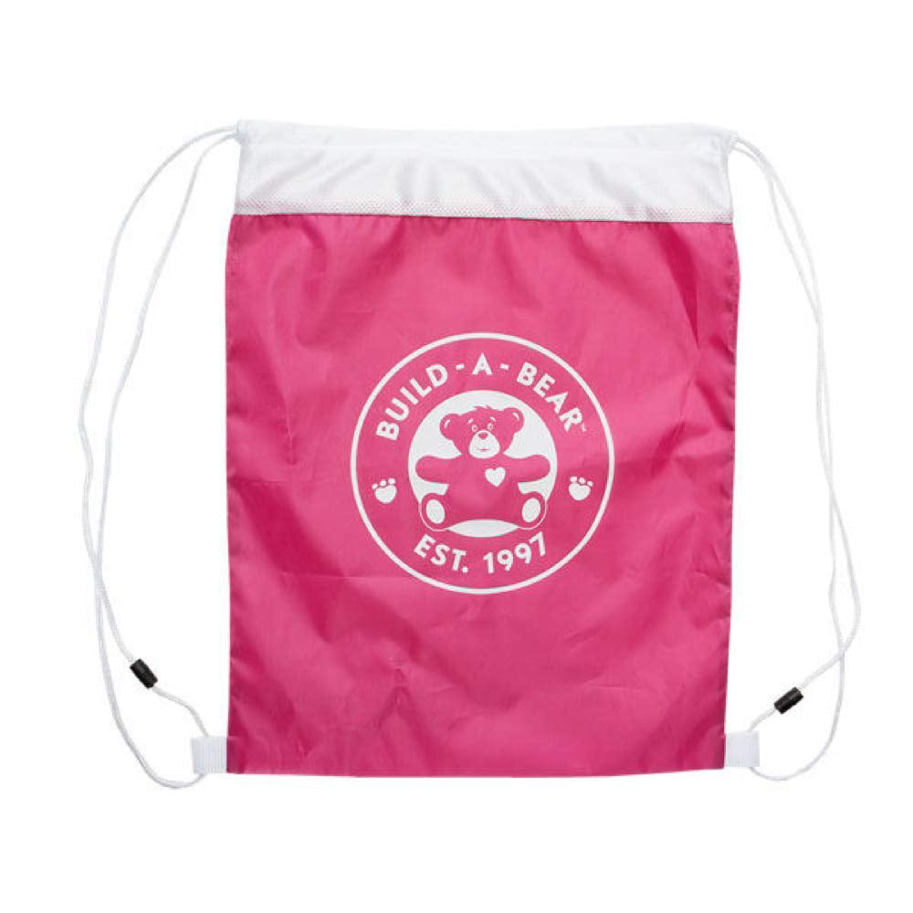 2 BUILD-A-BEAR WORKSHOP Drawstring Bags Logo Print Fuchsia Reuse Bag NEW 