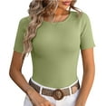 thumbnail image 2 of Tiqkatyck Women Summer Tops, Women's Fashion Short Sleeve Solid Color Round Neck Bottoming Tight Ice Silk T Shirts, Shirts for Women Green M, 2 of 6