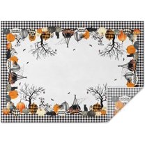 Halloween Tablecloth 60x102 Inch Rectangular,Spooky Black/White Buffalo Plaid Pumpkin Spider Ghost Black Cat Table Cover Decorations for Rectangle Tables