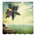 thumbnail image 3 of Ambesonne Caribbean Shower Curtain, Palm Tree Rocky Shore, 69"Wx84"L, Almond Green Pale Yellow, 3 of 5