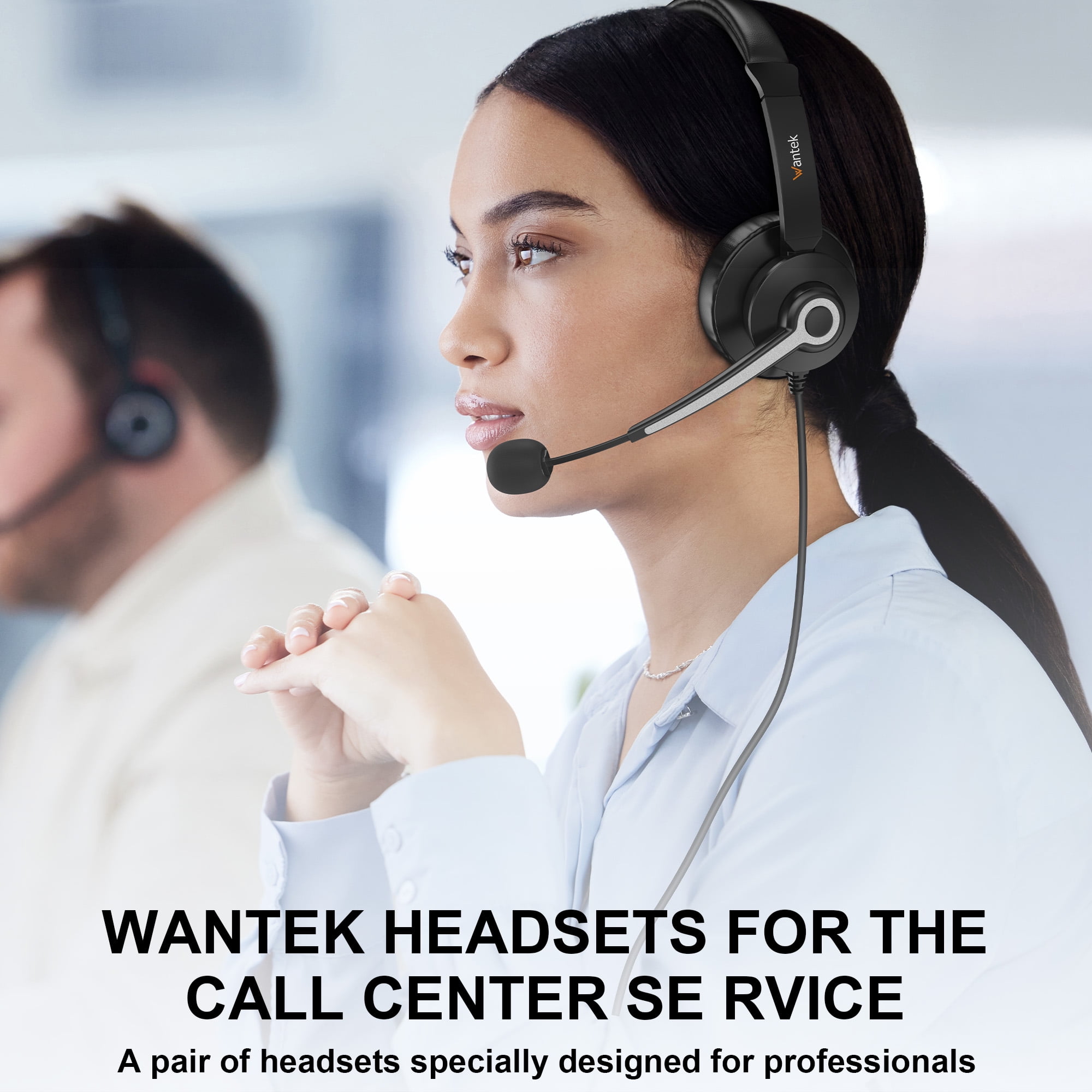 Wantek USB Headset with Microphone for PC,Laptop,3.5mm/USB/Type-C Jack 3-in-1 Computer Headset with Noise Cancelling & Audio Controls,USB Headphones for Call Center,Work,Office,Binaural