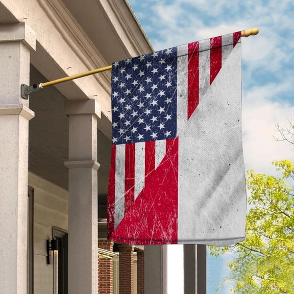 American Flag USA Poland Half American Friendship Polish Patriotic House Flag, Double-Sided Decorative Outdoor Flag, Polyester Yard Flag 29.5 x 39.5 in