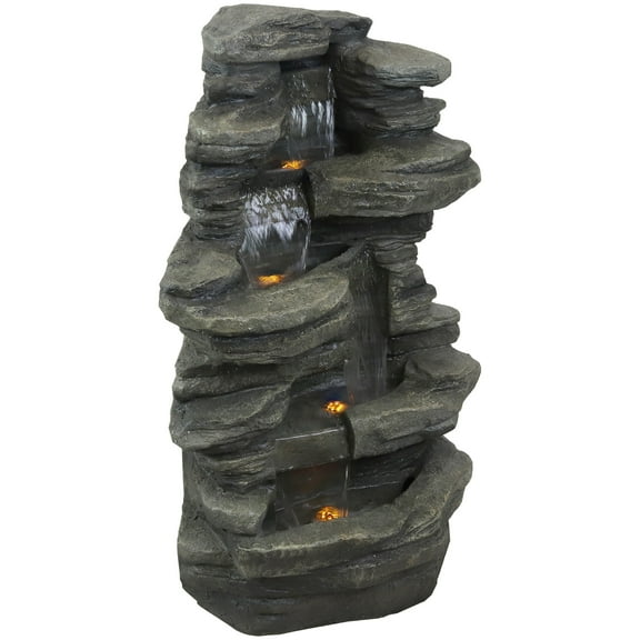 Sunnydaze Stacked Shale Rock Polyresin Outdoor Water Fountain with Lights