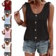 thumbnail image 2 of Blusa sin mangas para mujer, blusa de verano para mujer, blusa con ojales y una hilera de botones para mujer, blusa con cuello en U para mujer, diseño a prueba de futuro, 2 of 6