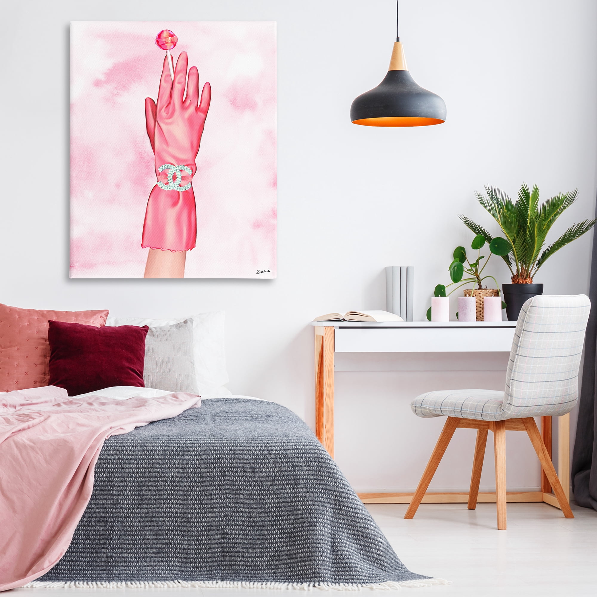 Stupell Industries Pink Glamorous Glove Fashion Painting Wrapped Canvas Art Print Wall Art, 36 x 48