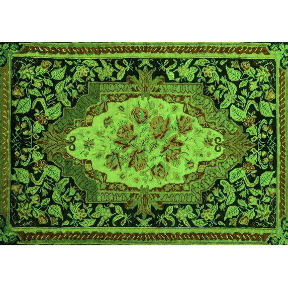 Ahgly Company Indoor Rectangle Medallion Green French Area Rugs, 5' x 7'