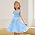 thumbnail image 5 of ZOYOEN Girls Swing Dress- Summer Cute Square Neck Ruffle Short Sleeve Kids Casual Dress Light Blue Size 5, 5 of 8