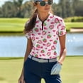 thumbnail image 3 of COEQINE Women V Neck Golf Shirts 1/4 Zip Short Sleeve Tennis Activewear Strawberry and Heart Pink Print Lightweight Golf Tops Pullover Workout Athletic Tops for Valentine's Day, S, 3 of 7