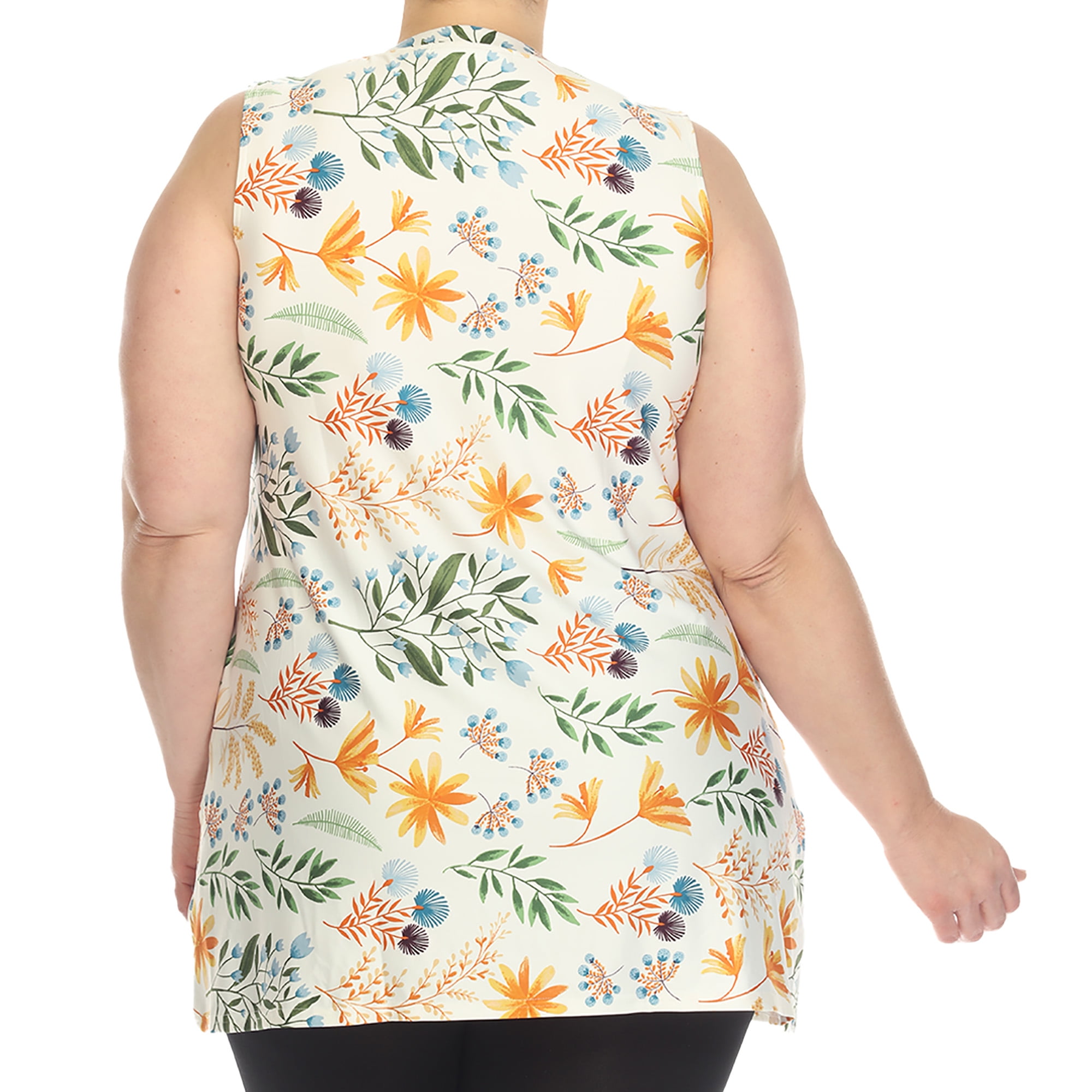 White Mark Women's Sleeveless Floral Pleated Tunic Top with Pockets