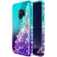 thumbnail image 5 of Nagebee Case for Samsung Galaxy S9 with Screen Protector (3D Curved Full Coverage), Glitter Sparkle Liquid Floating Diamond Bling [Ring Holder & Wrist Strap] Women Cute Case (Aqua/Purple), 5 of 6