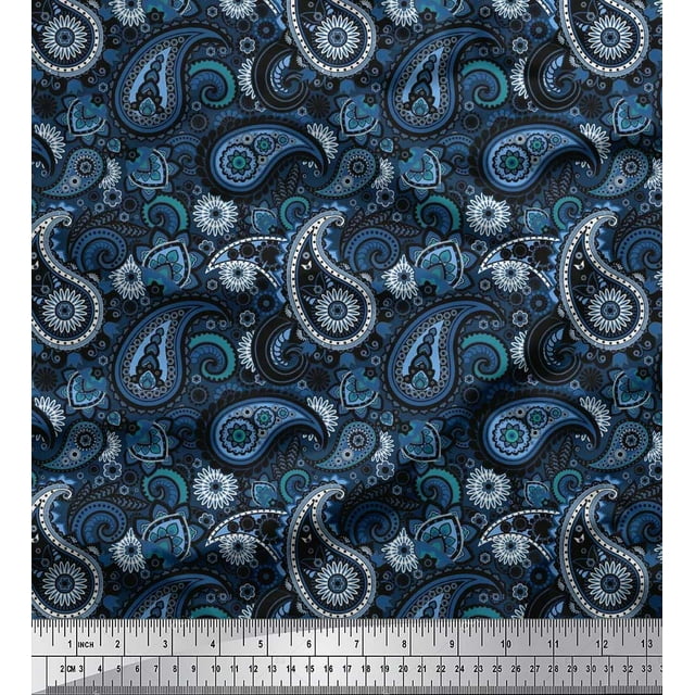 Soimoi Silk Fabric Floral & Paisley Print Fabric by The Yard 42 Inch Wide