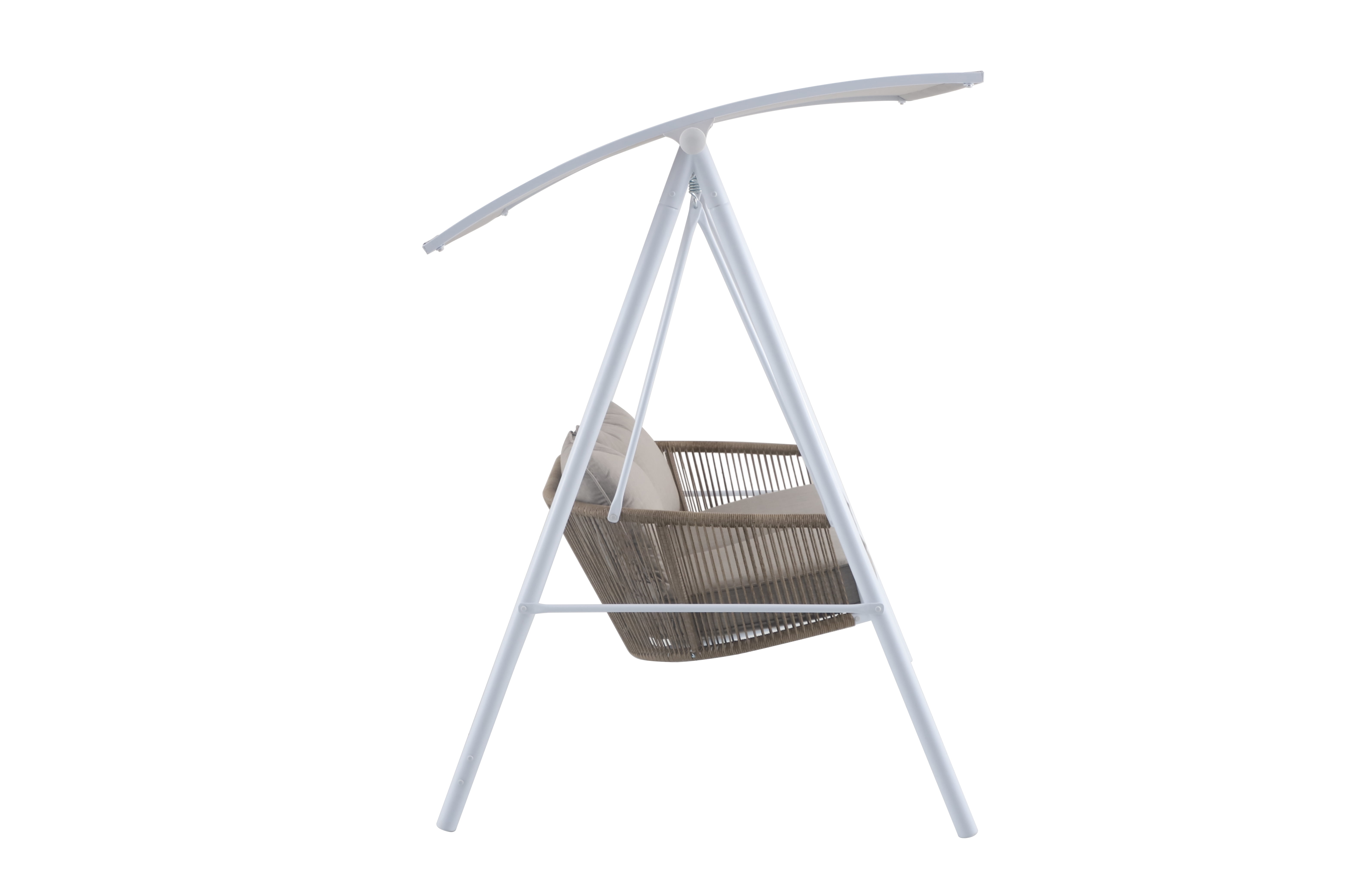 Mainstays Lawson Ridge 2-Seat Steel Outdoor Freestanding Porch Swing with Canopy and Cushions, Tan