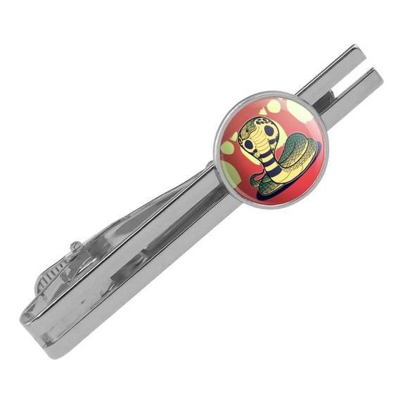 Cobra Snake Round Tie Bar Clip Clasp Tack Silver Color Plated