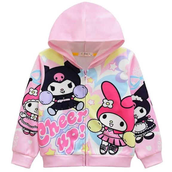 Cute Kuromi cat hoodie for girls zip up jacket kids anime hooded sweatshirt coat with pocket