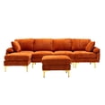 thumbnail image 3 of Upholstered Sectional Sofa with Movable Ottoman and Metal Legs, Modern 114" Lounge Couch Accent Sofa with Chaise and Soft Back Cushion, Long Living Room Sofa for 4, Orange, 3 of 7