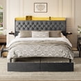 thumbnail image 3 of GUNAITO King Size Bed Frame with 4 Storage Drawers, Velvet Upholstered LED Bed with LED and USB Ports, Modern Wingback Headboard Bed with Bedside Storage Board, Gray, 3 of 11