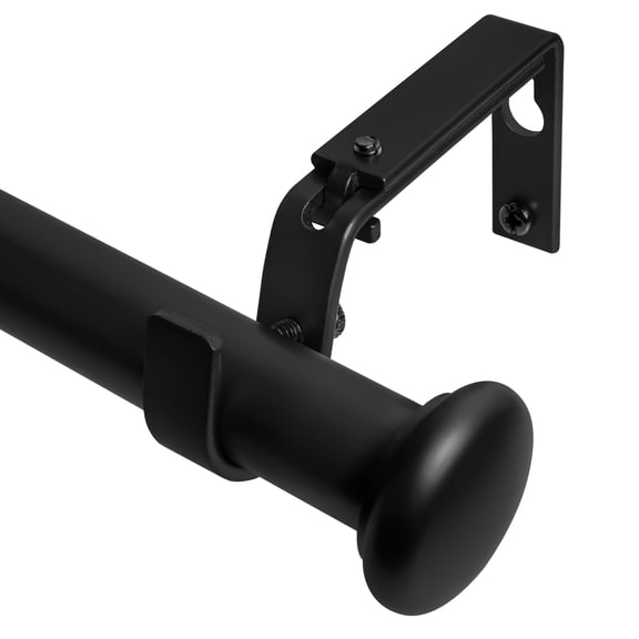 MERIVILLE Granville End Cap Single Curtain Rod Set, 1-Inch Diameter, Adjustable 28-48 Inch Window Treatment Rod, Black