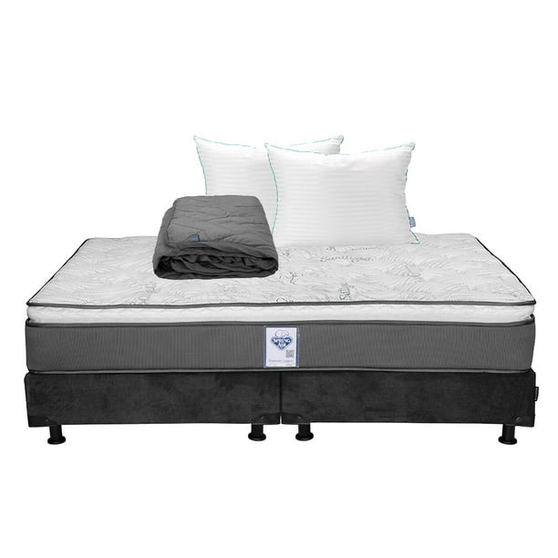 Colchon King Size Prestige+Box Base Cama+Almohada Royal Twin+Protector Lux