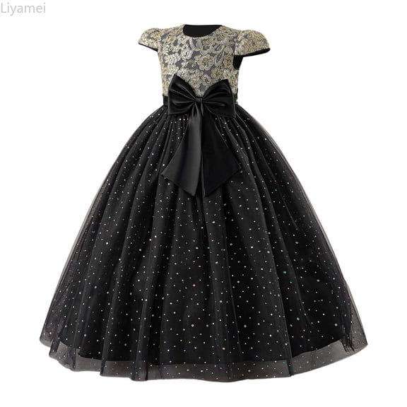 Liyamei Girls Dress With Embroidery Flutter Sleeves Tutu Party Gown For Birthday Celebration And Elegant Bow Formal Attire Girls Floral Dresses 10-11 Years