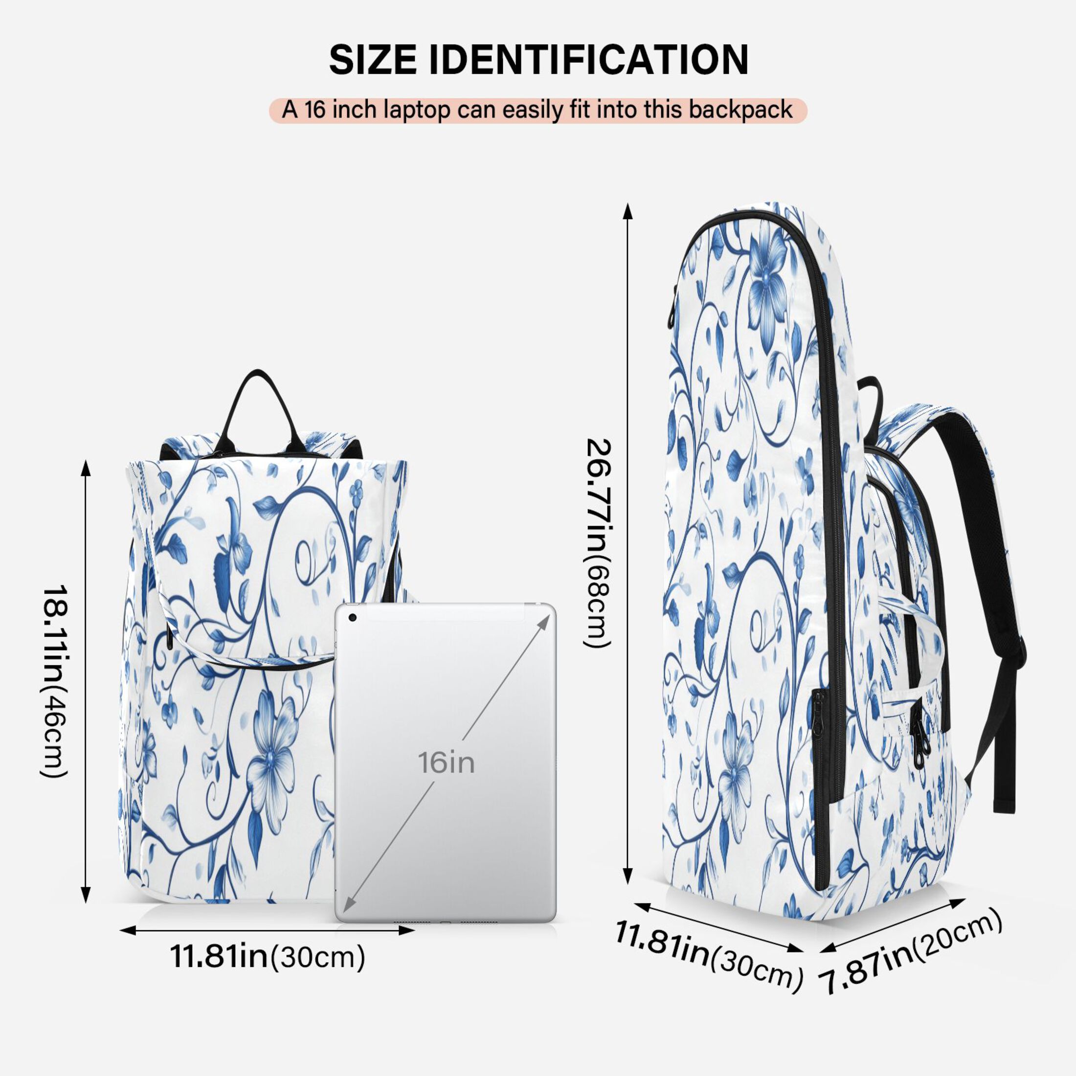 2 Racquet Holder Tennis Backpack Tennis Racket Covers Gym Bags Blue Floral Designs