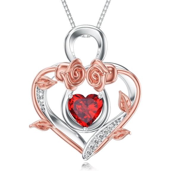Dorunmo Infinity Heart Necklace 925 Sterling Silver Red Garnet Rose Necklace January Birthstone Jewelry for Mom Women