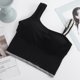thumbnail image 2 of Camiseta sin mangas corta para mujer, camiseta sin mangas con tirantes, ajustada, irregular, sin costuras, a la moda, para Fitness diario, color negro, 2 of 5