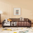 thumbnail image 3 of Mirightone Full Size Floor Bed, Wood Montessori Floor Beds with Fence Railings, Door & Slats Support, Twin Playhouse Bed Frame, (Espresso), 3 of 6