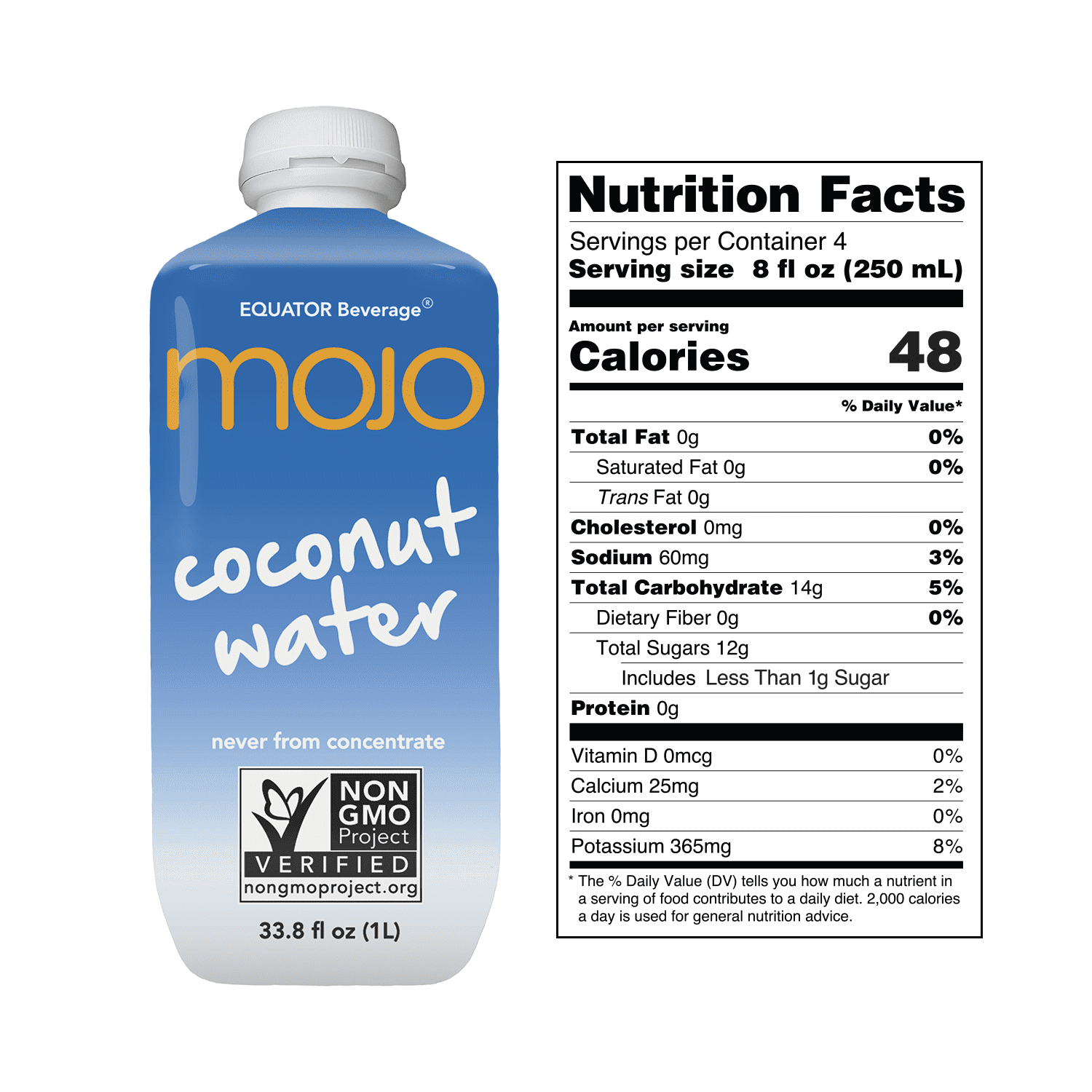 MOJO Coconut Water | Hydration Drink & Sports Drink | Electrolytes Beverage 1043 mg | Vitamin B & C | Hydration Drink for Skin & Body | 33.8 Oz (Pack Of 6)