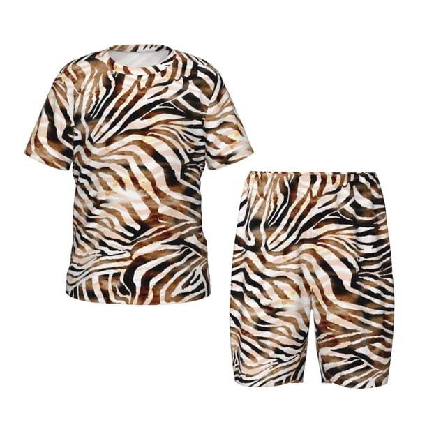 Balery Watercolor Zebra Conjunto de Pijama Infantil de Manga Corta con Estampado – Ropa de Dormir de Algodón Suave-4X-Large