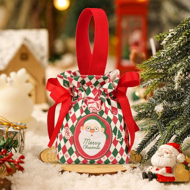 Uuiauoio Christmas Candy Canvas Bag, Drawstring Gift Pouch for Holiday Party Favors, Treats & Decorations,Fabric Storage Sack for Christmas Eve Celebrations,Ornament Exchange,Small Present Wrapping