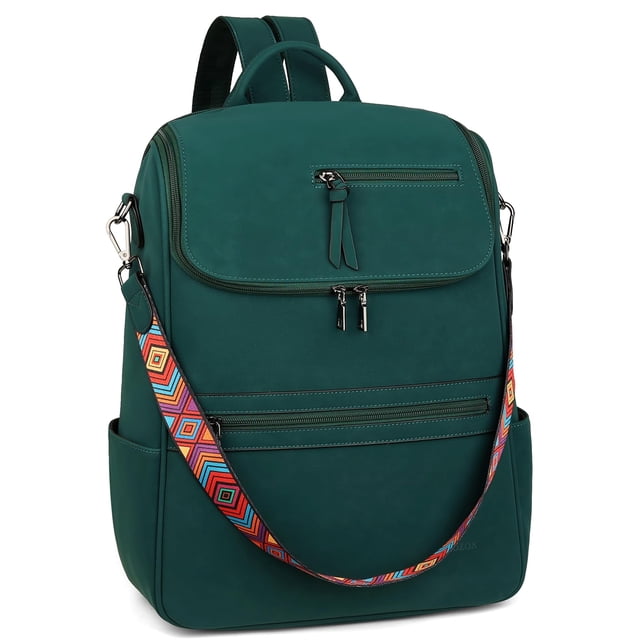 Mochila para portátil FADEON Leather Travel Green para mujer 15.6 pulgadas