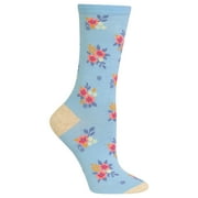 Hot Sox Womens Ditsy Floral Crew Socks, Womens Shoe Size 4-10.5, Light Blue