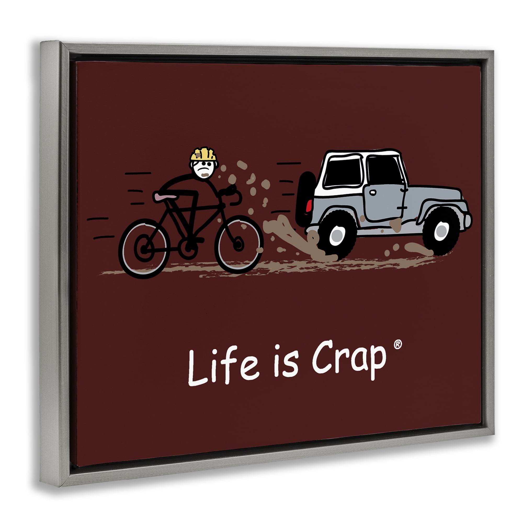 Stupell Industries Muddy Road Biker Novelty & Humor Painting Gray Floater Framed Canvas Art Print Wall Art, 31 x 25