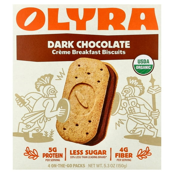 Olyra Creme Breakfast Biscuits, Dark Chocolate, 4 On-The-Go Packs, 5.3 oz (150 g)
