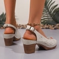 thumbnail image 3 of Rokment Womens Platform Dressy Sandals Summer Beach Classic Vintage Casual Leather Open Peep Toe Chunky Stackable High Heels Slingback Dress Shoes for Ladies White Size 7, 3 of 6