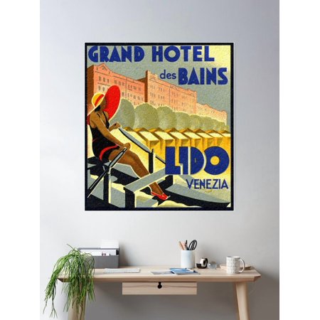 Italy - Venice-Lido - Hotel Des Bains - Vintage Luggage Label Poster Wall Art Modern Wall Decor For Living Room Bedroom Art