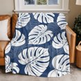 thumbnail image 2 of Flannel Throw Blanket for Couch Sofa Bed, Monstera Navy Blue Leaves Soft Cozy Warm Fuzzy Blanket 40x50in, 2 of 9