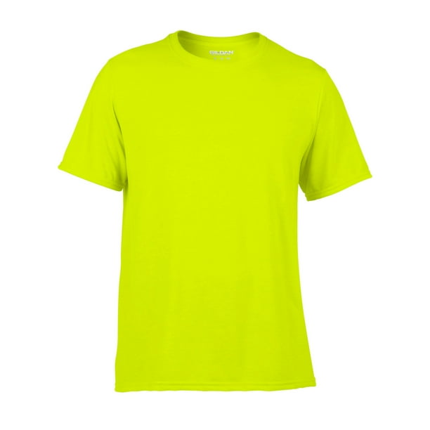 Gildan - Camiseta deportiva transpirable de manga corta para hombre - 100% poliéster (Verde fluorescente)