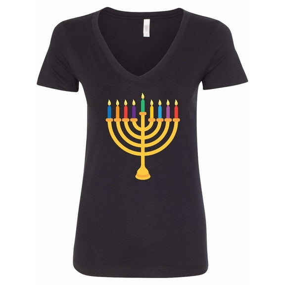Inktastic Hanukkah Menorah Candles Women's V-Neck T-Shirt
