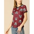 thumbnail image 2 of INSPIRE CHIC Women's Short Sleeve Contrast Cartoon Cat Pet Print Tee Ringer T-shirt Tops, 2 of 4