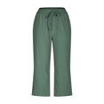 thumbnail image 4 of SwiftWear Plus Size Solid Capri Pants for Women - Cotton Linen Drawstring Waist Capris, Relaxed Fit Straight-Leg Pants S-5XL, 4 of 6
