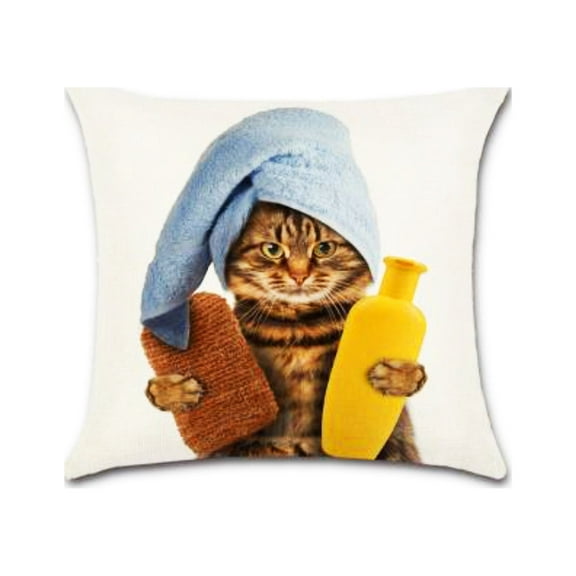 Set of 2 Pillow Covers 18x18, Cats Bath and Travel Design Sofa Throw Pillow Covers / Cotton Linen Fabric Decorative Indoor / Outdoor Throw Pillow Case Set 45x45cm