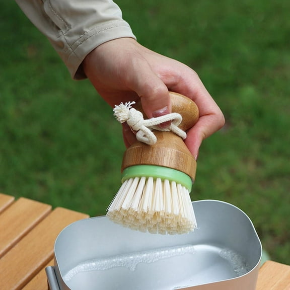 2 Pack Kitchen Cleaning Brush,Detachable Bamboo Dish Brush for Cleaning of Pots, Pans, Dishes, Sink and Vegetables