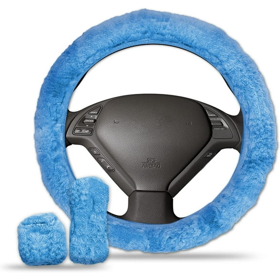 Zone Tech Non-slip Car Decoration Steering Wheel Handbrake Gear Shift Plush Cover (Blue)