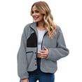 thumbnail image 6 of felwors Womens Fleece Jacket Fuzzy Long Sleeve Short Winter Coats Button Down Sherpa Jacket Outerwear with Pockets Sky Blue, XXL, 6 of 8